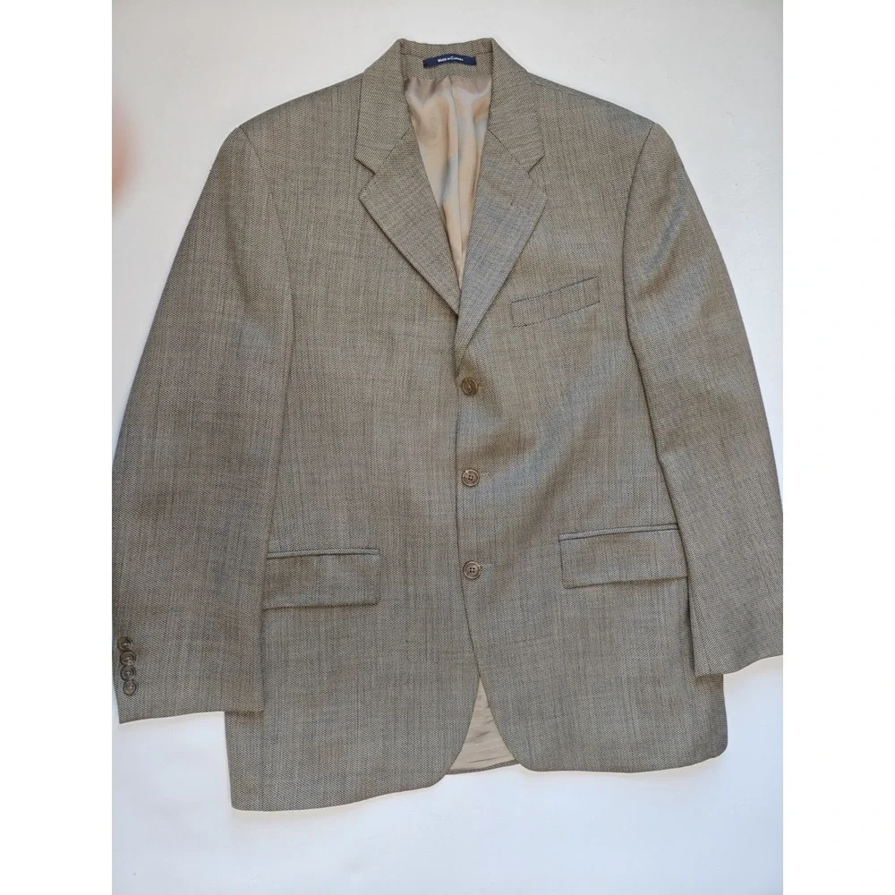 Chaps Ralph Lauren Vintage Wool Sport Coat 40R Beige Black 3 Button Blazer X606